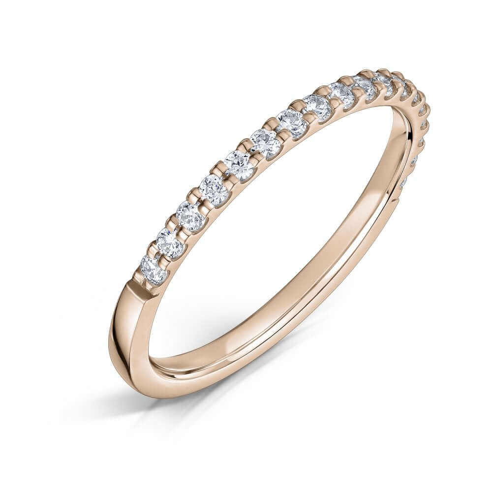 1.5mm Rose Gold Claw Set Diamond Half Eternity Ring on a white background