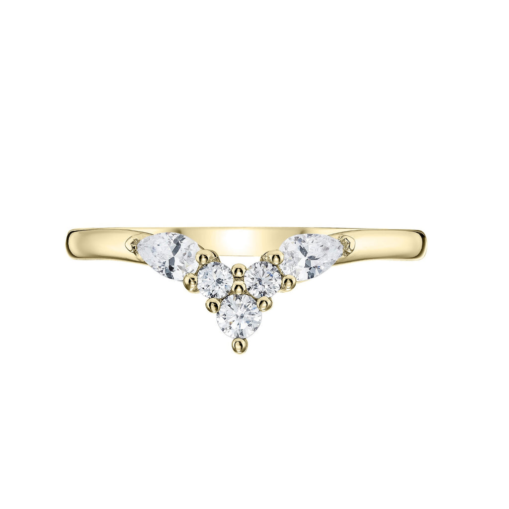 Shaped Diamond Wedding Ring in Yellow Gold on white background 