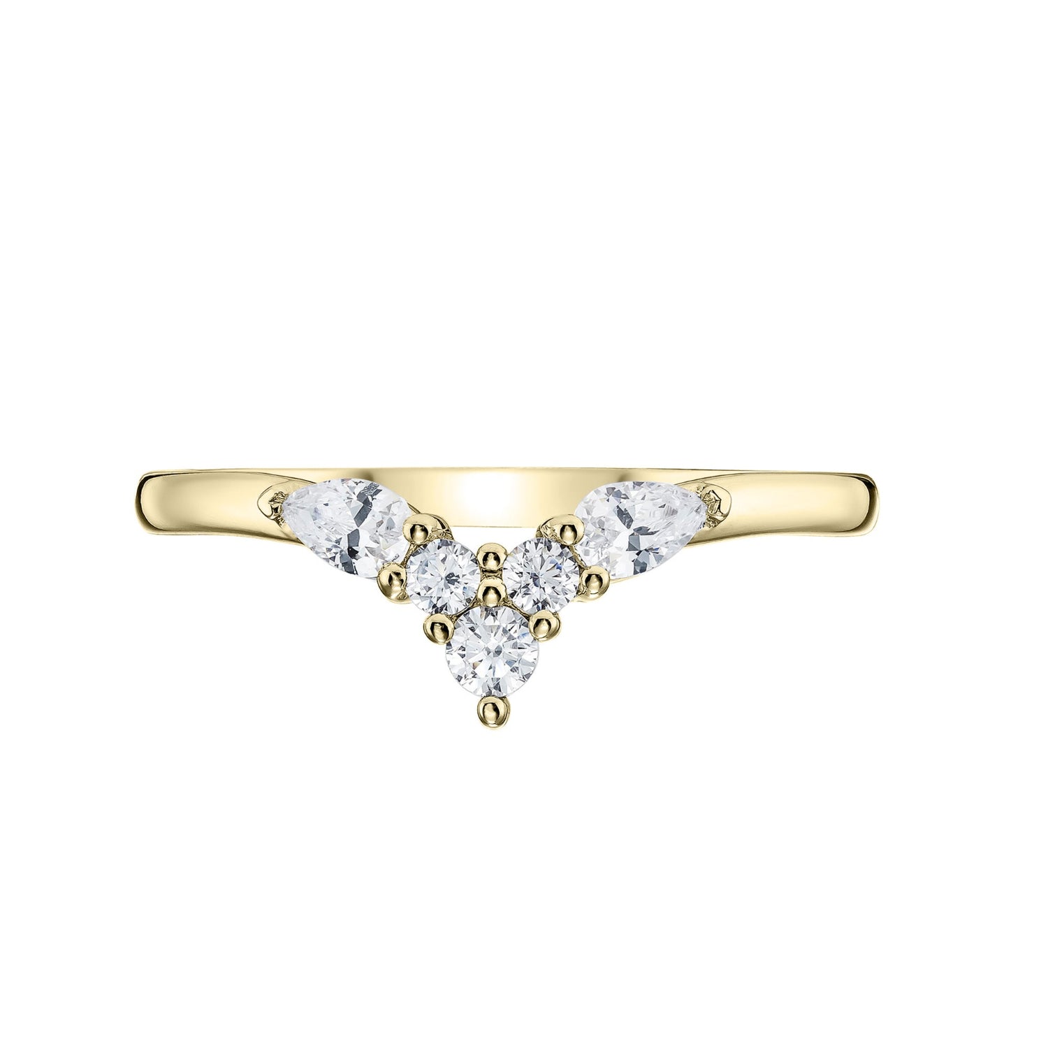 Shaped Diamond Wedding Ring in Yellow Gold on white background 