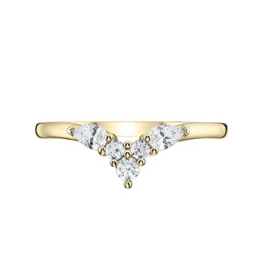 Shaped Diamond Wedding Ring in Yellow Gold on white background 