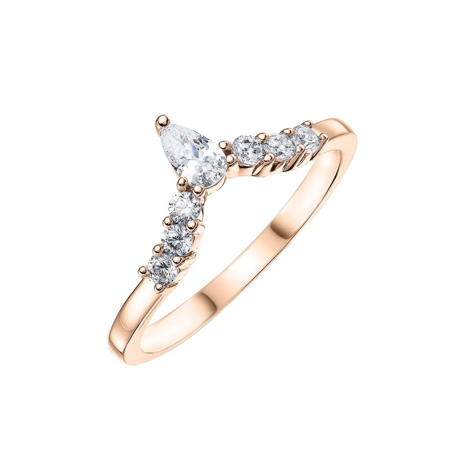 Shaped Diamond Wishbone Ring in Rose Gold on white background