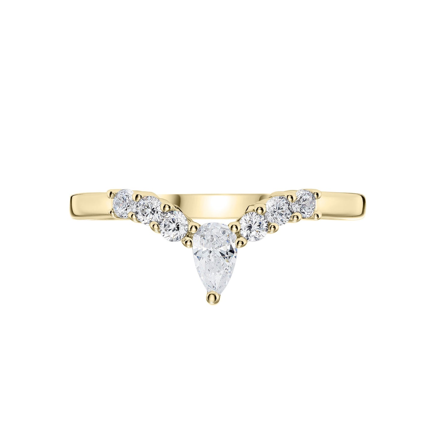 Shaped Diamond Wishbone Ring in Yellow Gold on white background 