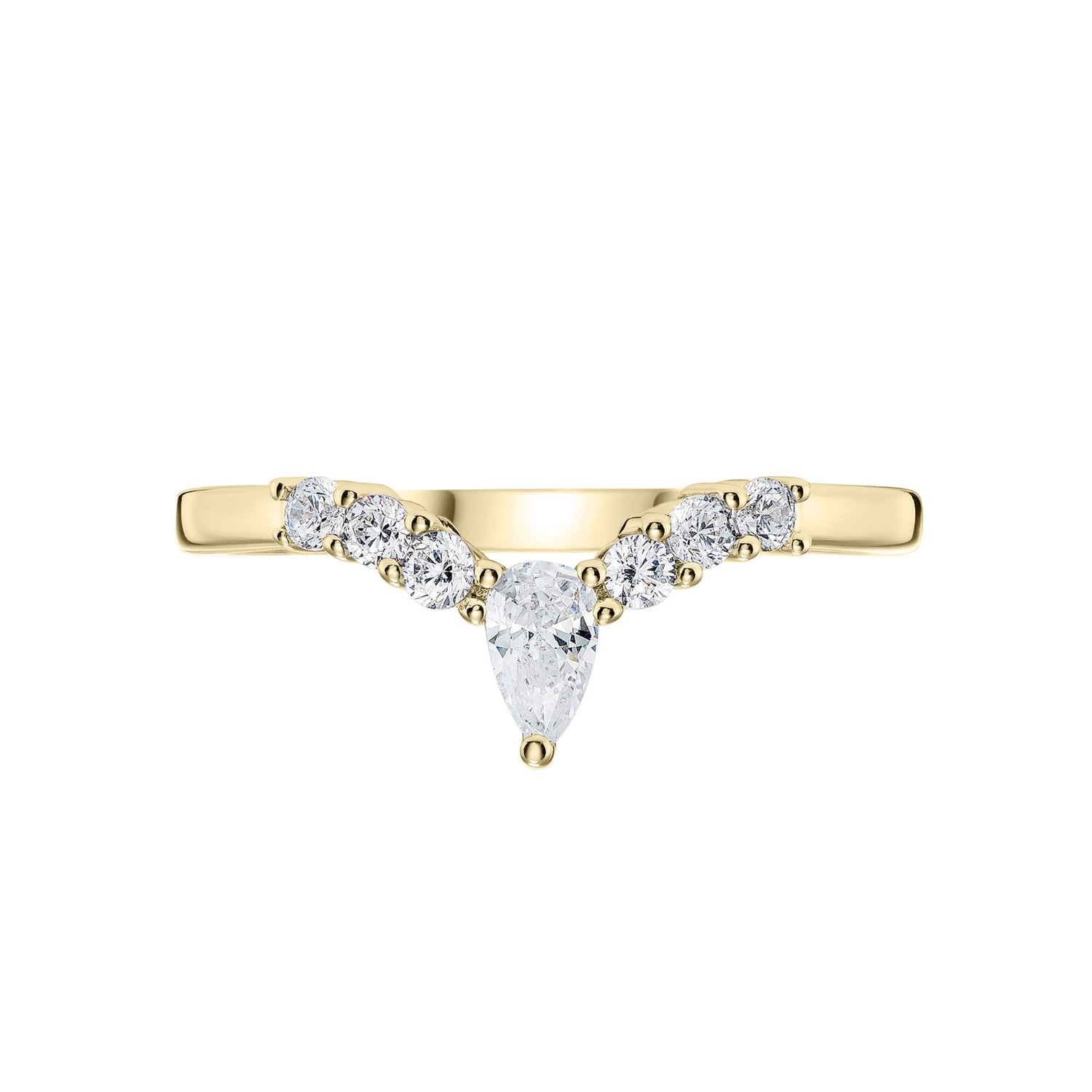 Shaped Diamond Wishbone Ring in Yellow Gold on white background 