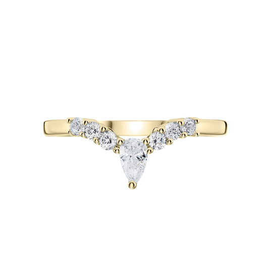 Shaped Diamond Wishbone Ring in Yellow Gold on white background 