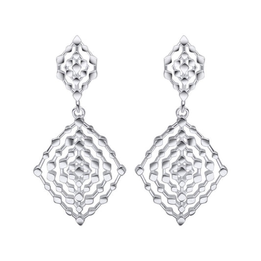 Silver Latrice design drop earrings