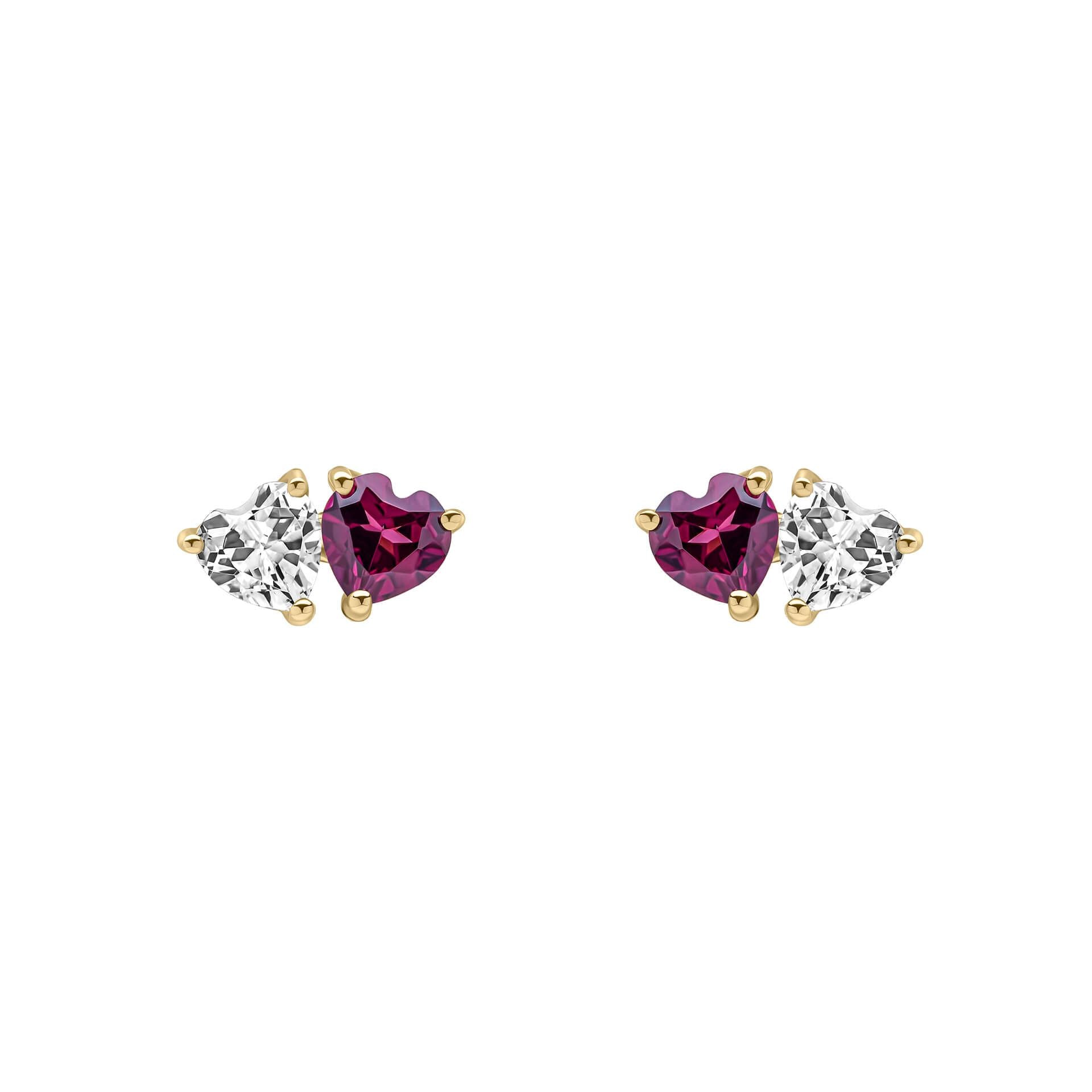 Toi et Moi Heart Earrings in 9ct Yellow Gold