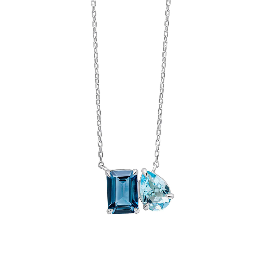 Toi et Moi Blue Topaz Necklace in 9ct White Gold
