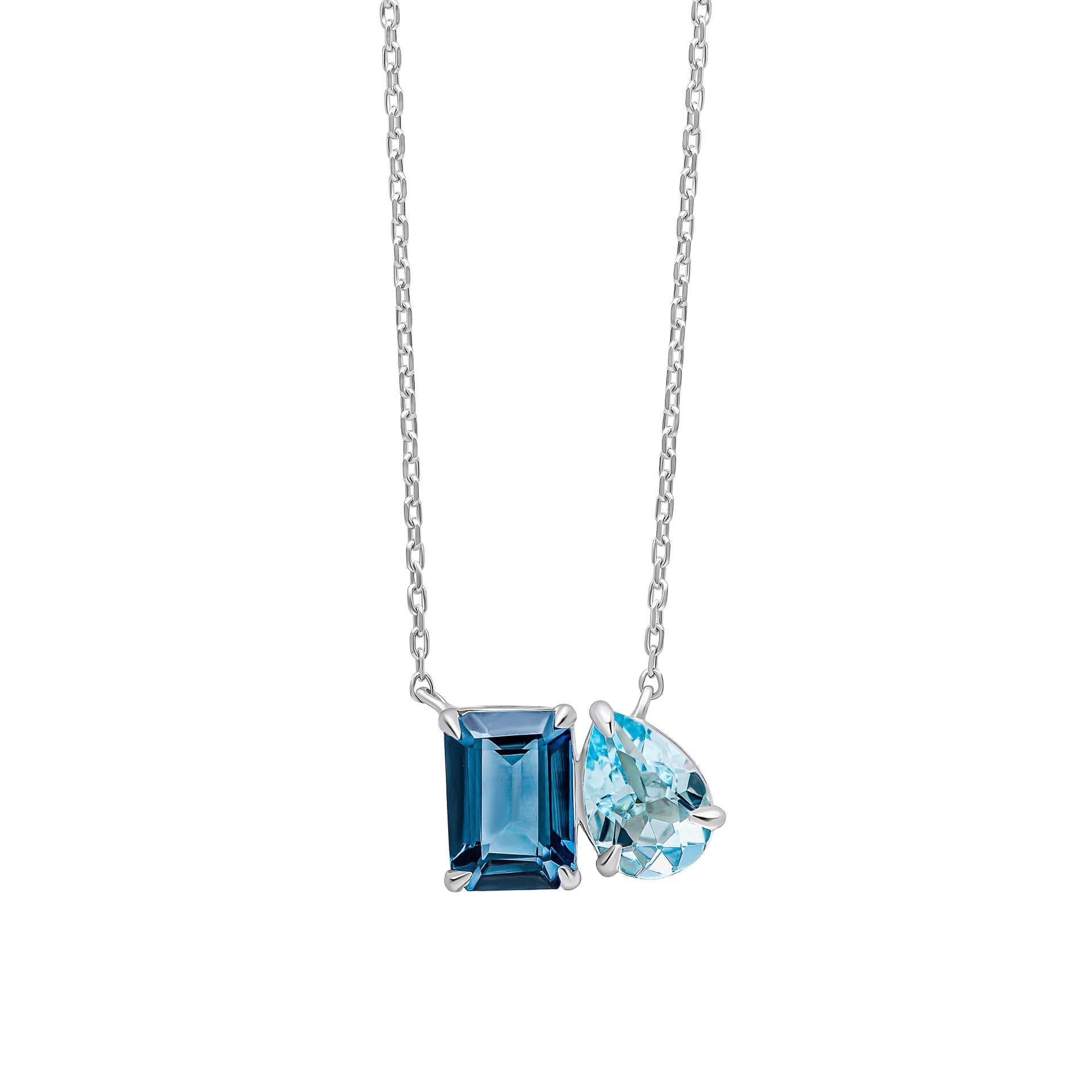 Toi et Moi Blue Topaz Necklace in 9ct White Gold