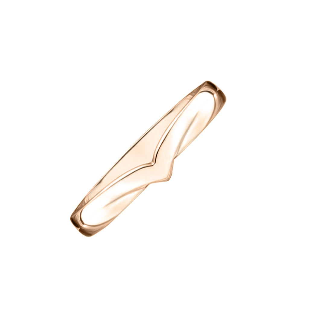 V Shaped Ladies Yellow Gold Wedding Ring angled on a white background 