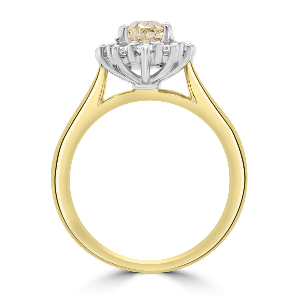 Yellow Diamond Cluster Ring - side view on white background 