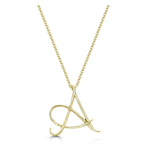 Yellow Gold Letter A Initial Pendant & Chain