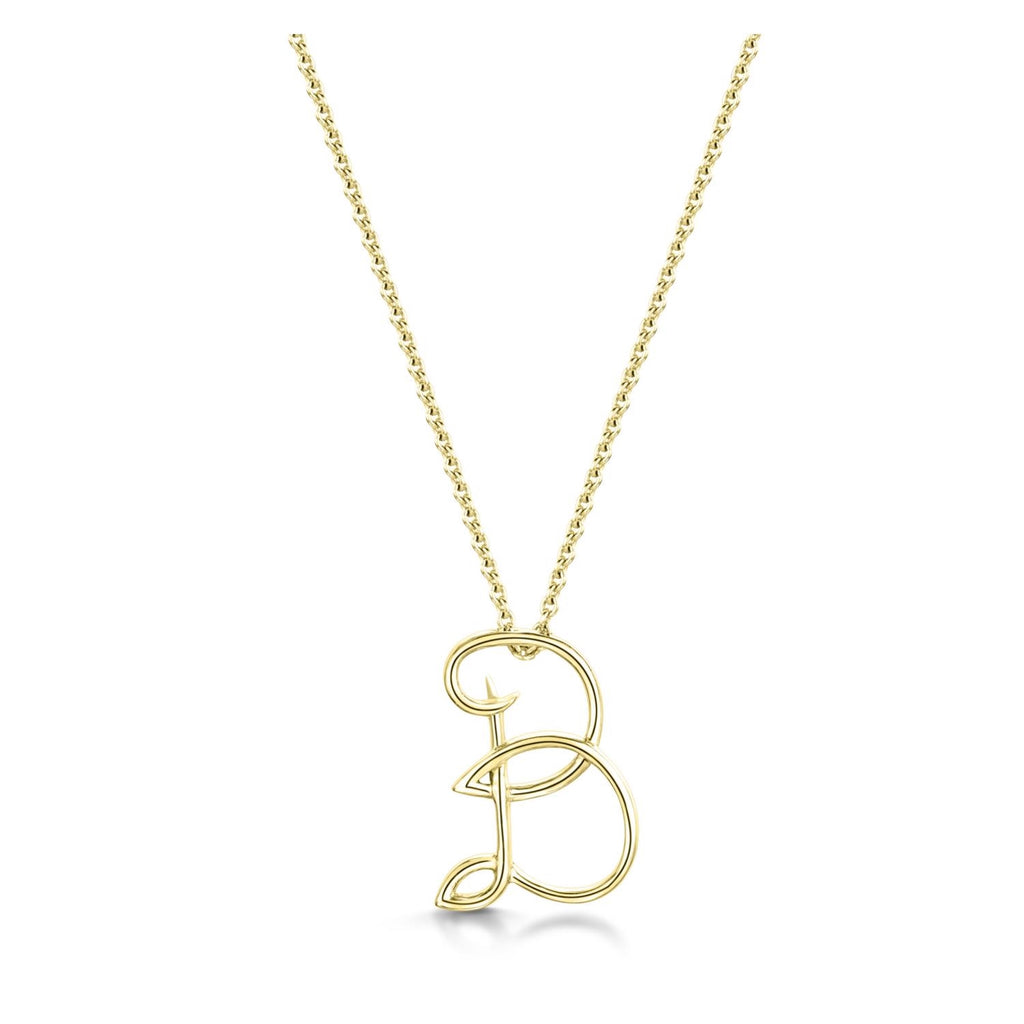 Yellow Gold Letter B Initial Pendant & Chain