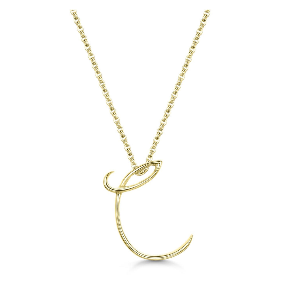 Yellow Gold Letter C Initial Pendant & Chain