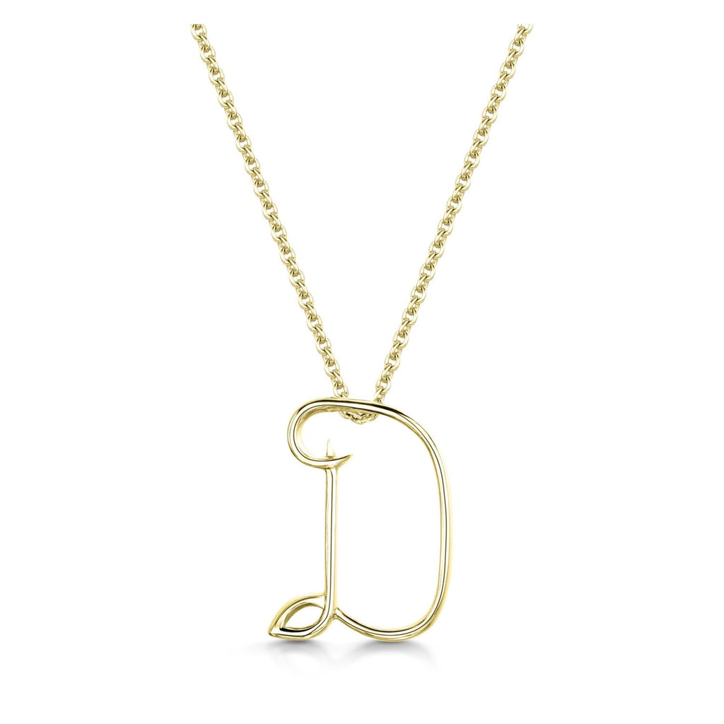 Yellow Gold Letter D Initial Pendant & Chain