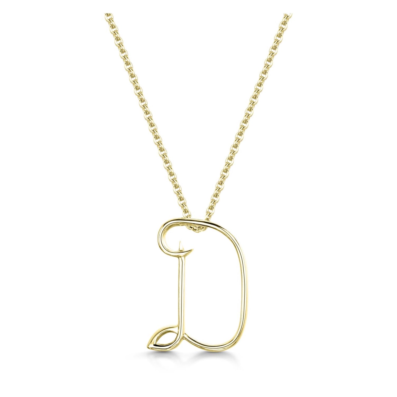 Yellow Gold Letter D Initial Pendant & Chain