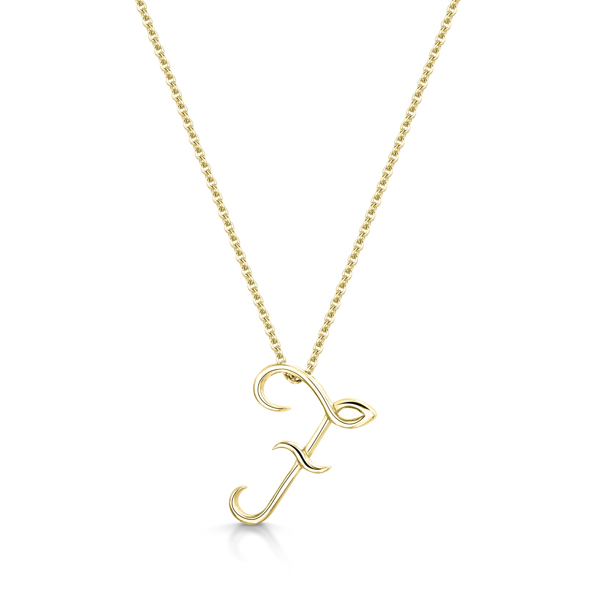 Yellow Gold Letter F Initial Pendant & Chain