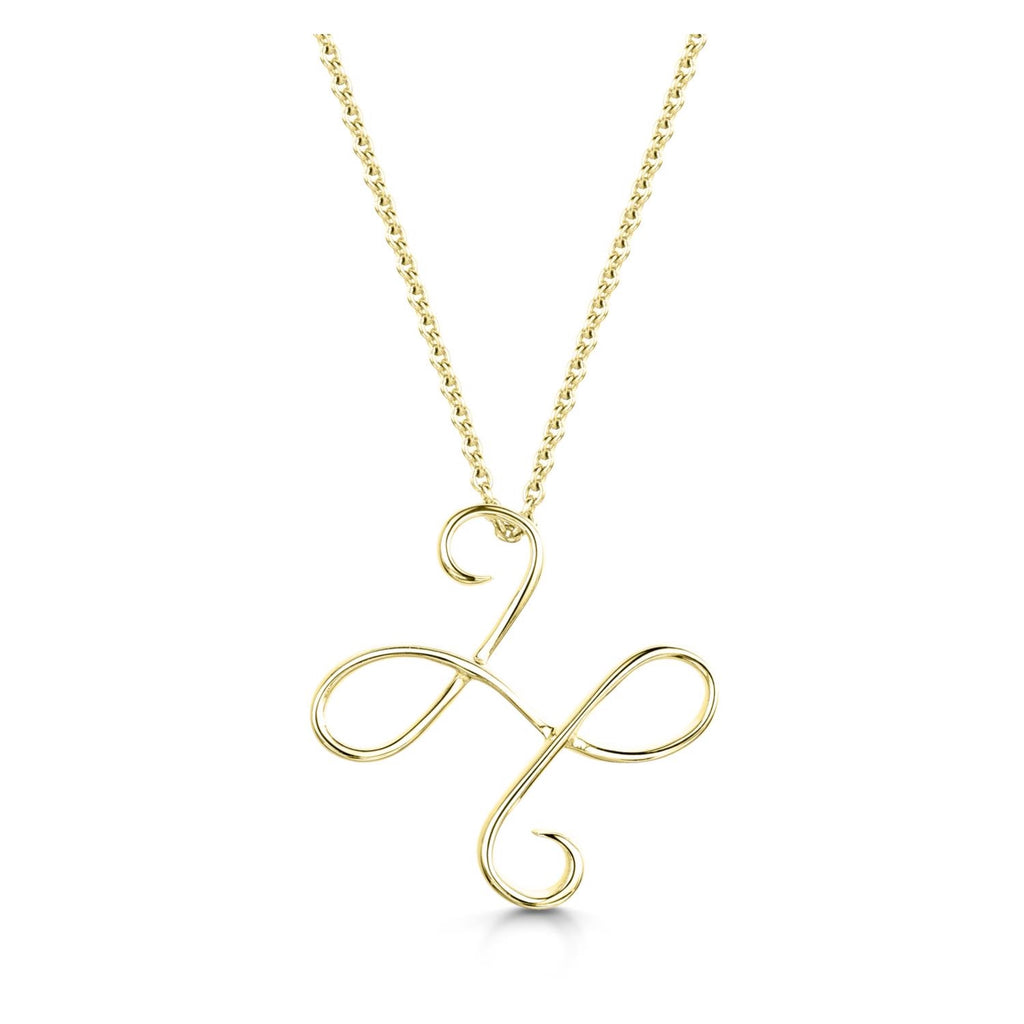 Yellow Gold Letter H Initial Pendant & Chain