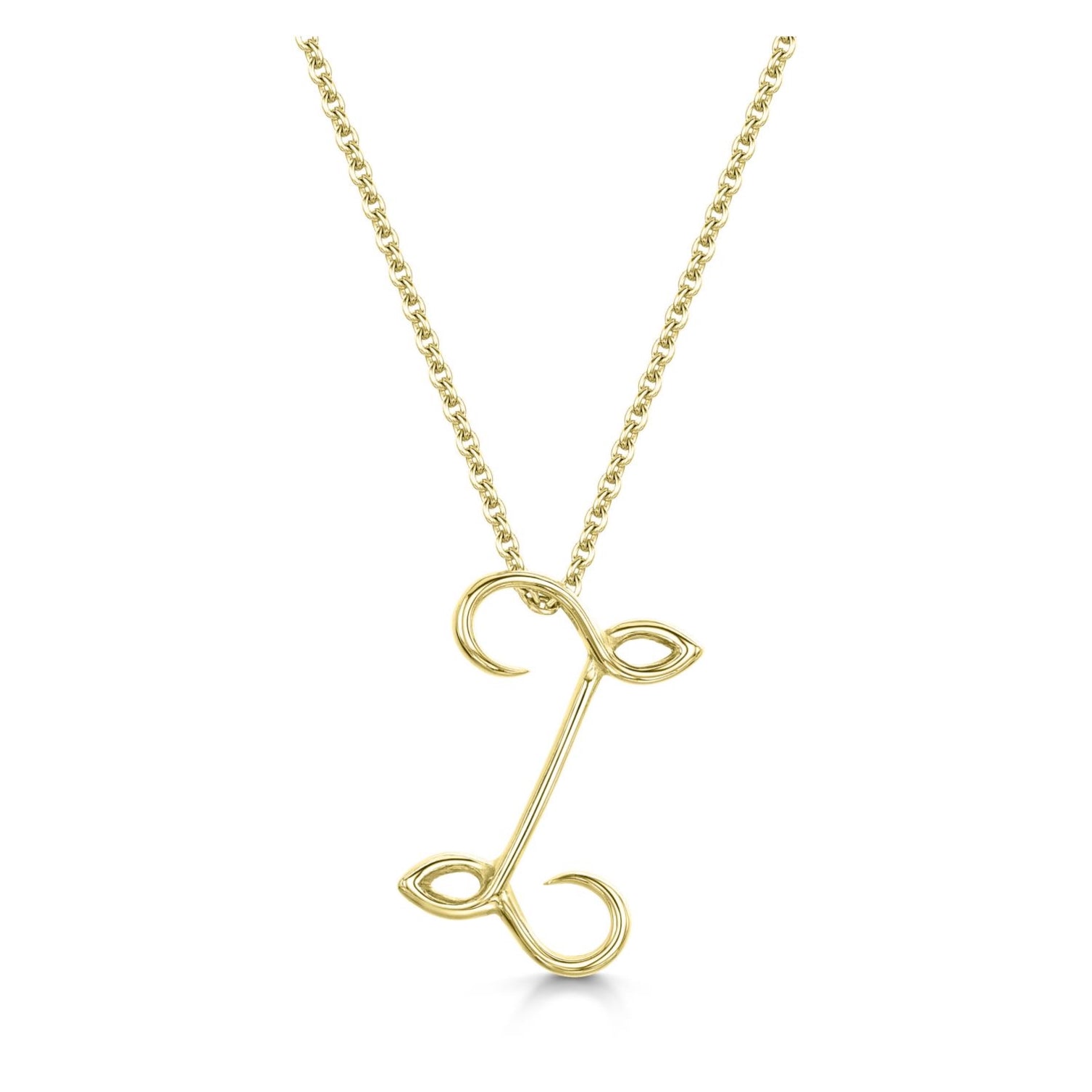 Yellow Gold Letter I Initial Pendant & Chain