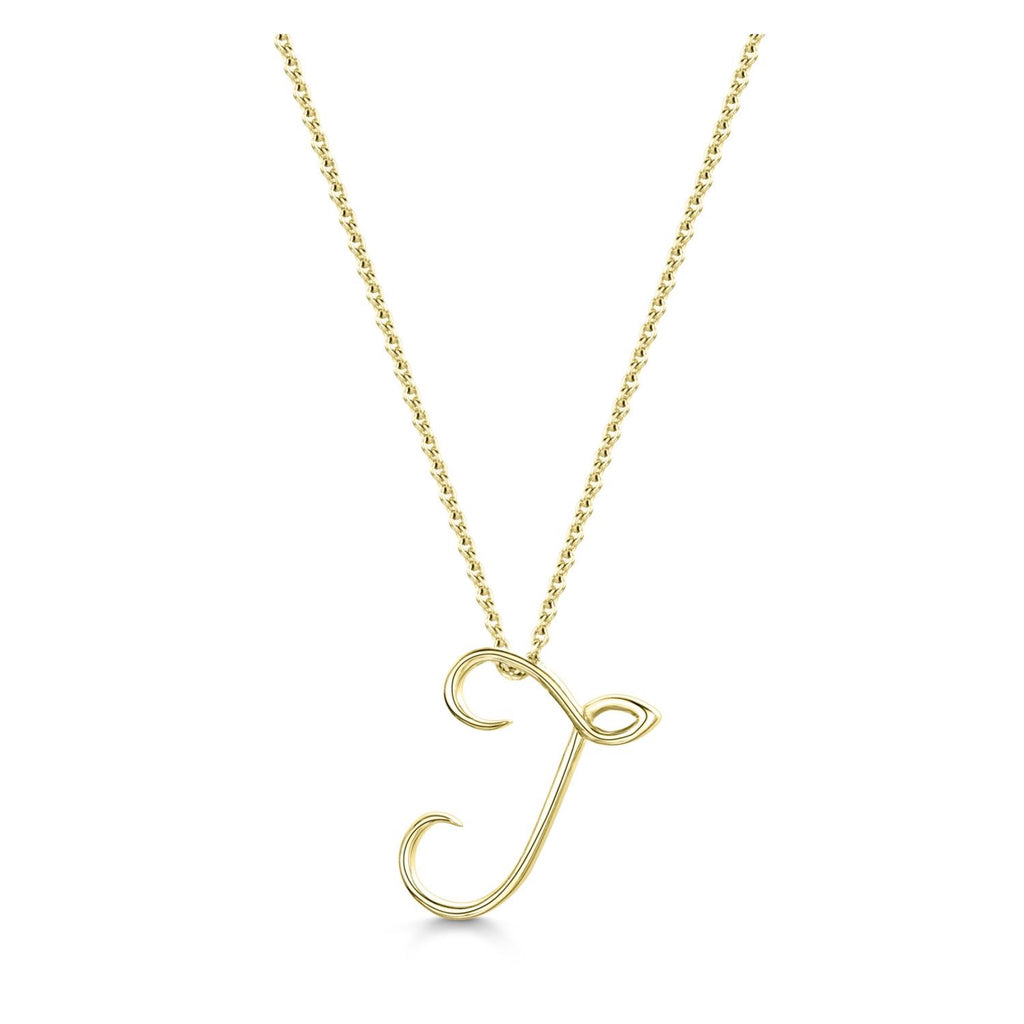 Yellow Gold Letter J Initial Pendant & Chain