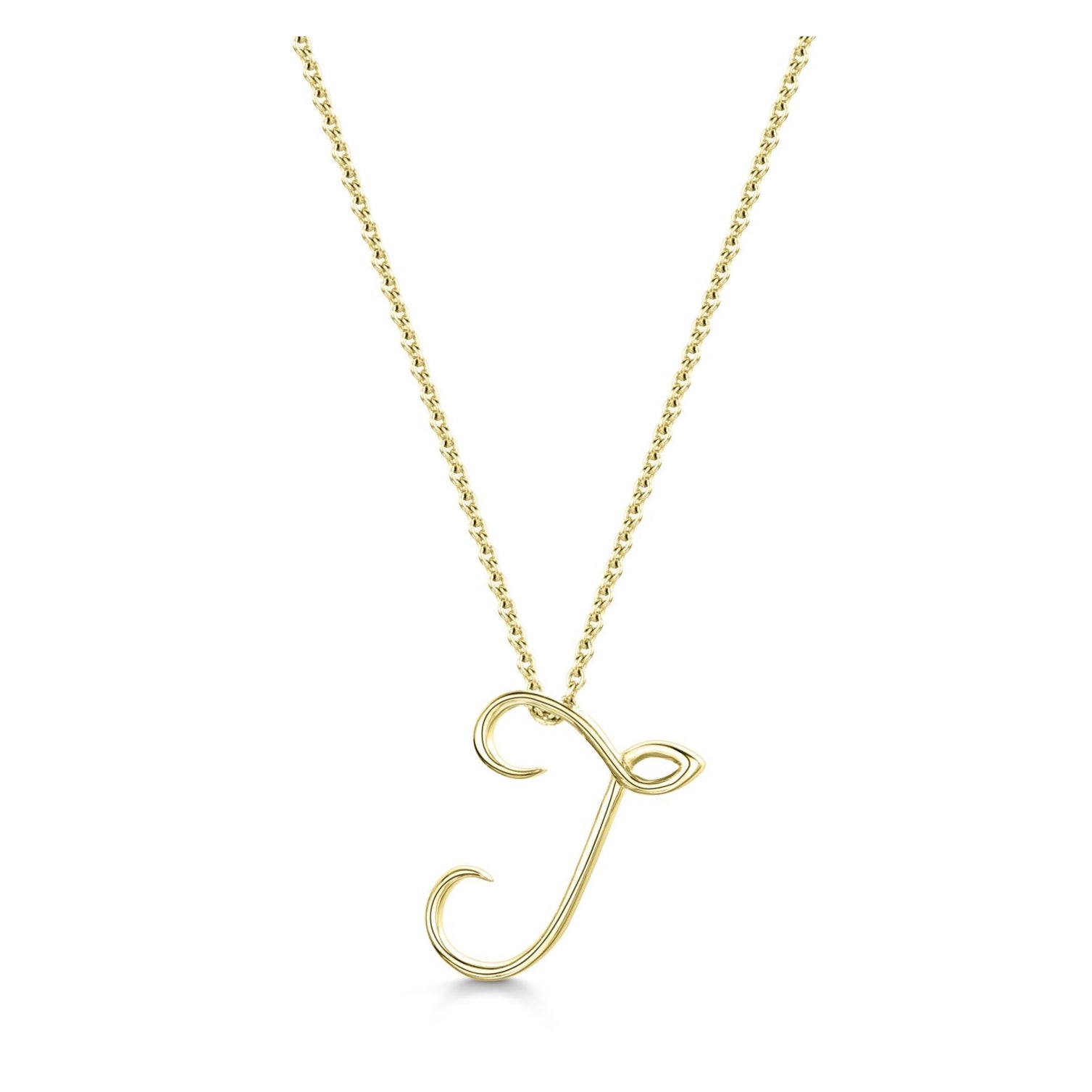 Yellow Gold Letter J Initial Pendant & Chain