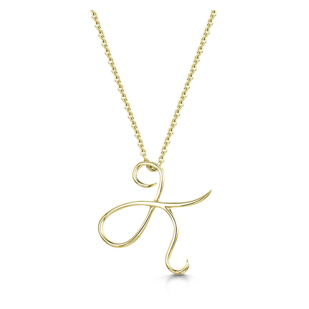Yellow Gold Letter K Initial Pendant & Chain