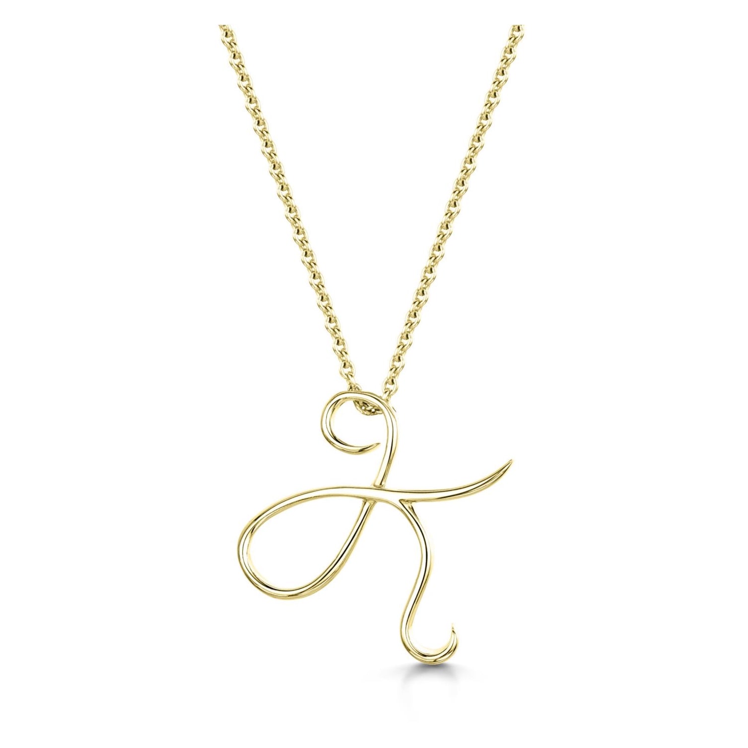 Yellow Gold Letter K Initial Pendant & Chain