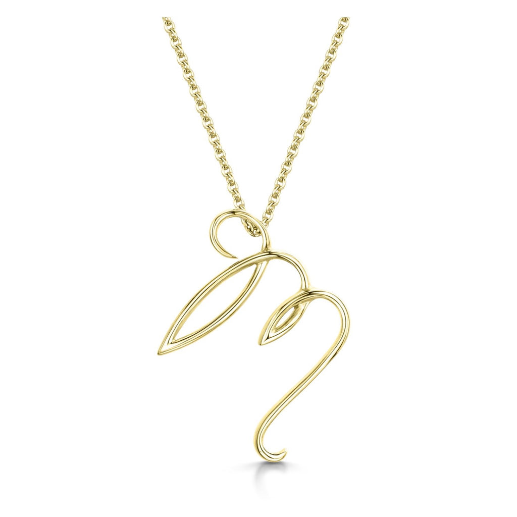 Yellow Gold Letter M Initial Pendant & Chain