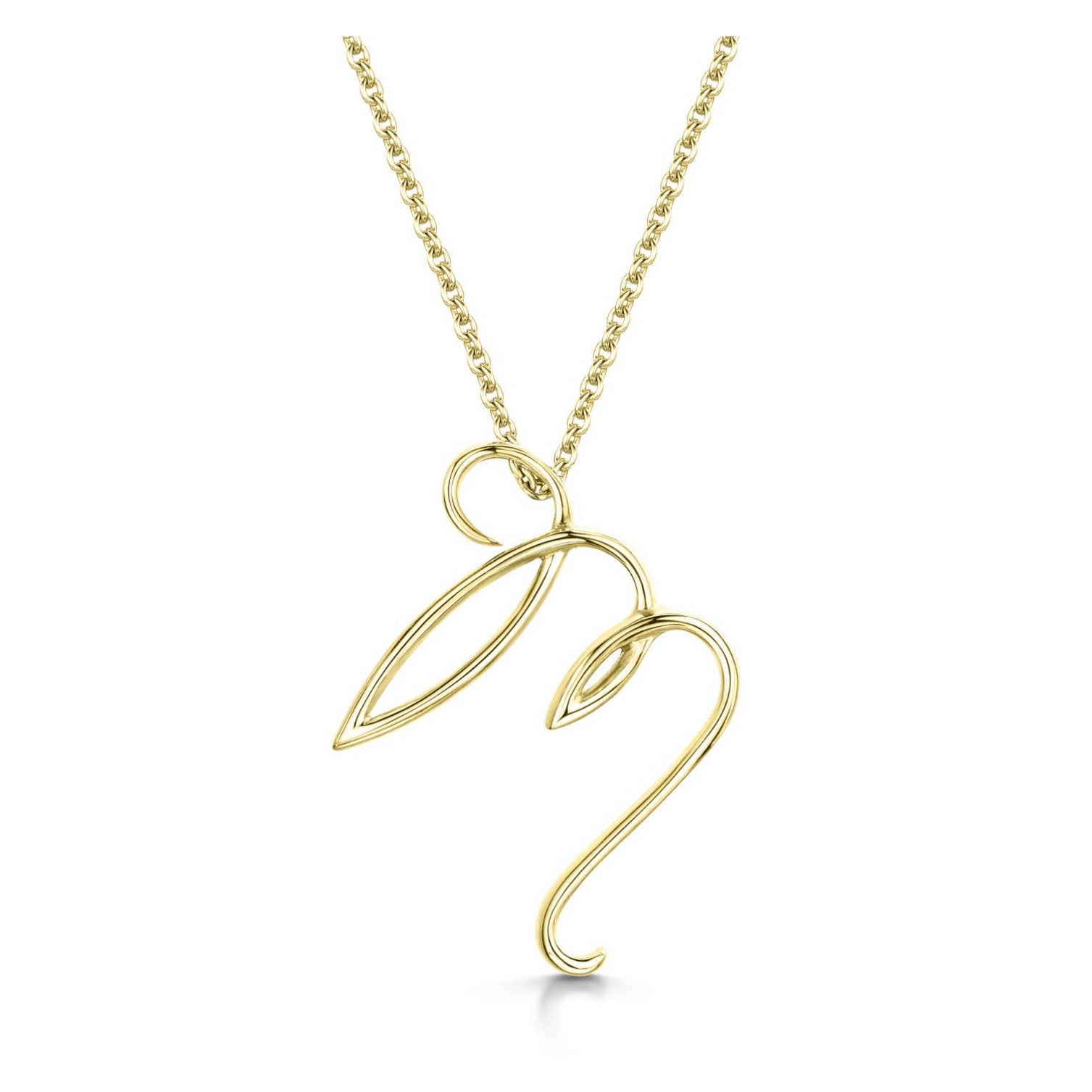 Yellow Gold Letter M Initial Pendant & Chain