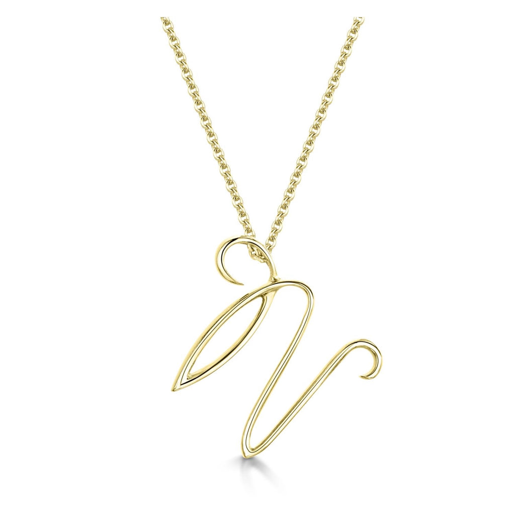 Yellow Gold Letter N Initial Pendant & Chain