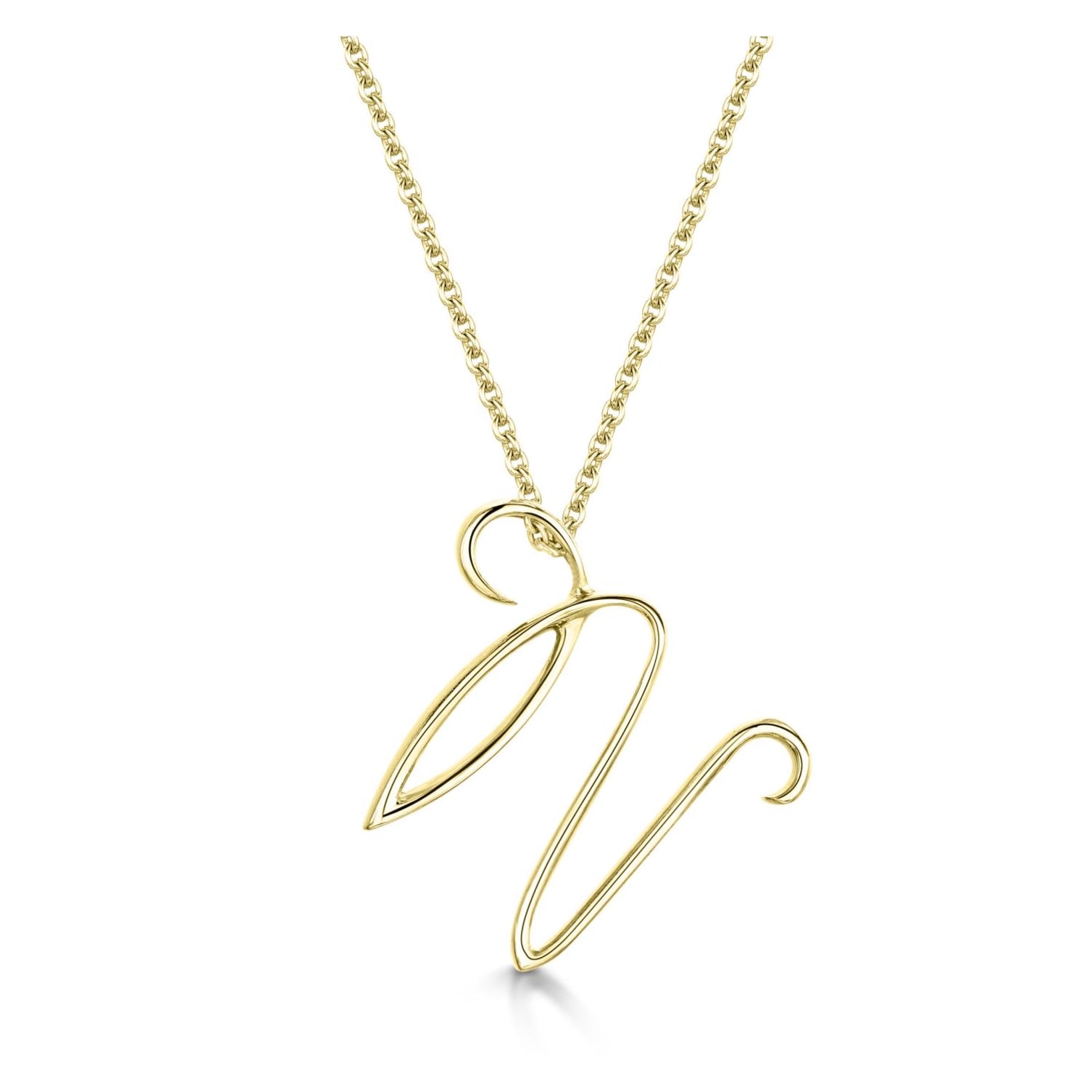 Yellow Gold Letter N Initial Pendant & Chain