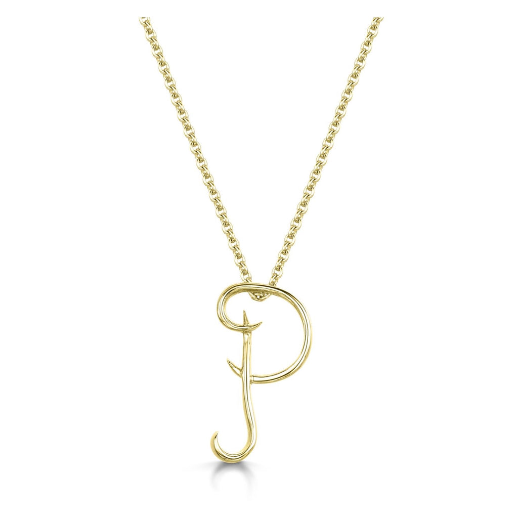 Yellow Gold Letter P Initial Pendant & Chain
