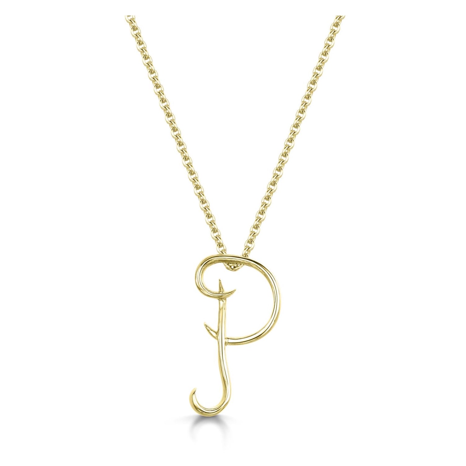 Yellow Gold Letter P Initial Pendant & Chain