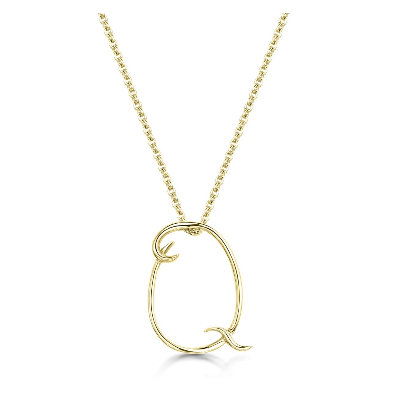 Yellow Gold Letter Q Initial Pendant & Chain