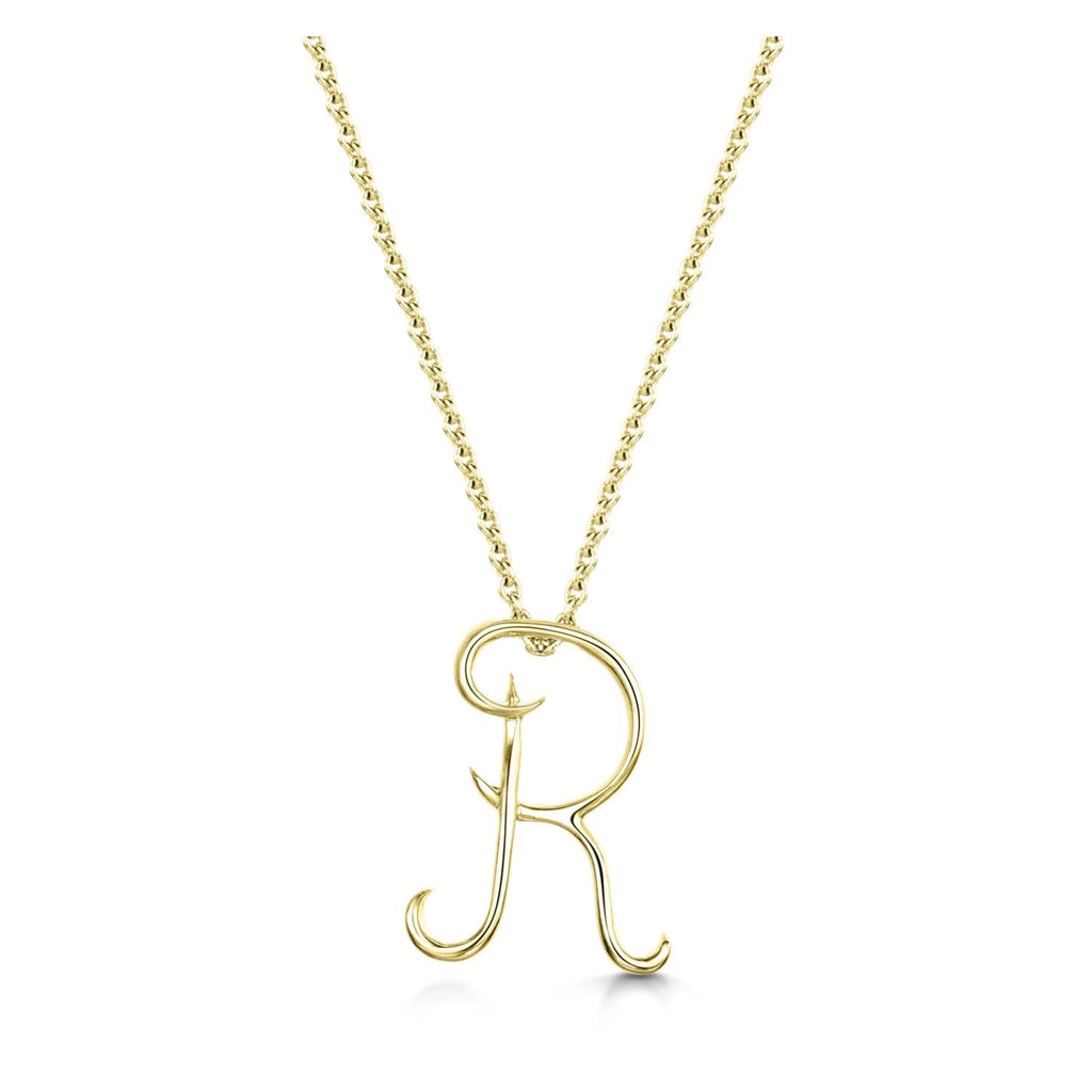 Yellow Gold Letter R Initial Pendant & Chain