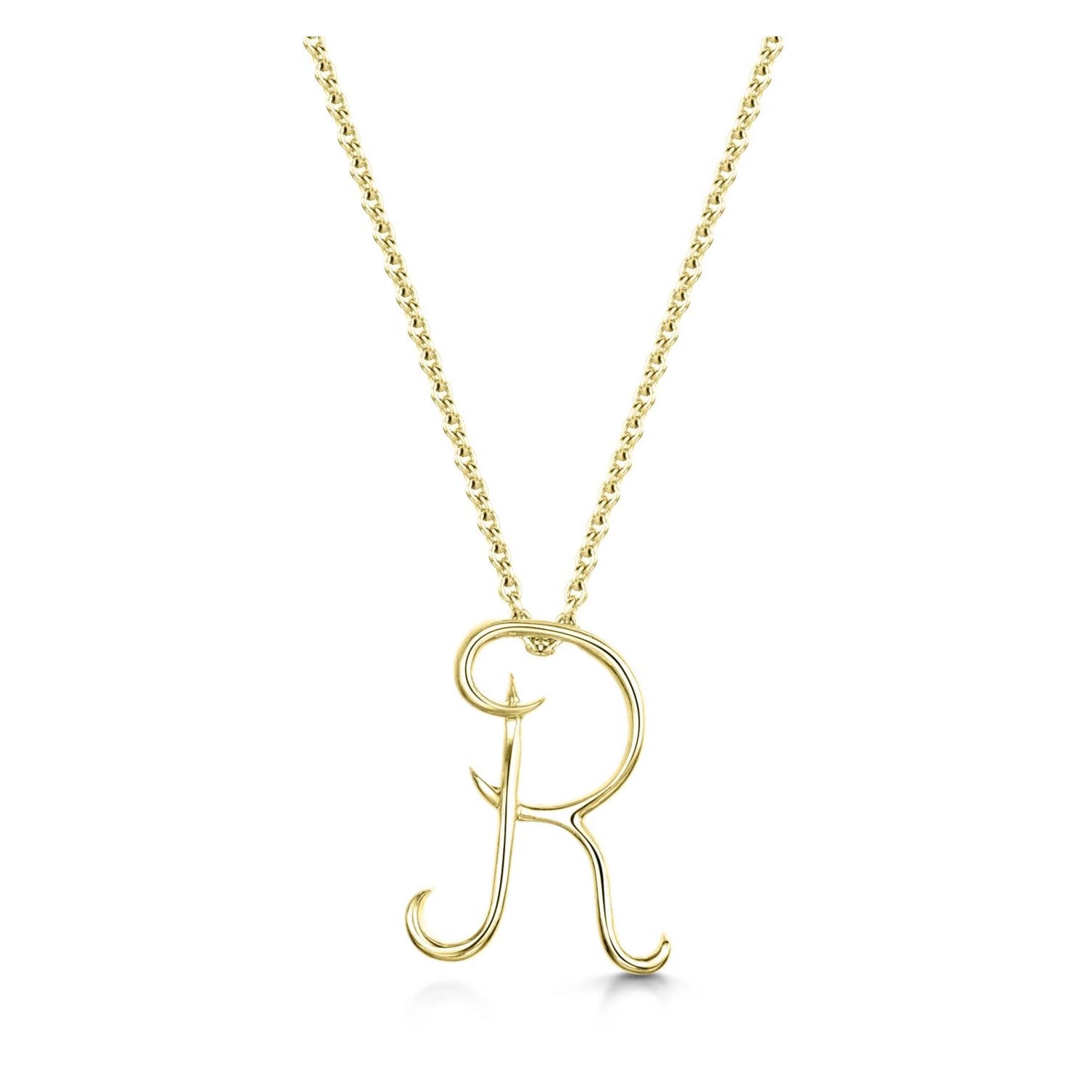 Yellow Gold Letter R Initial Pendant & Chain