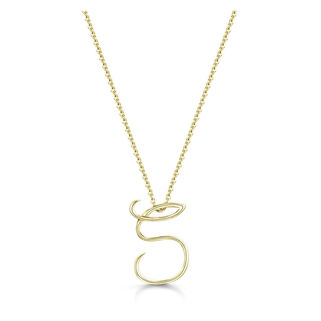 Yellow Gold Letter S Initial Pendant & Chain