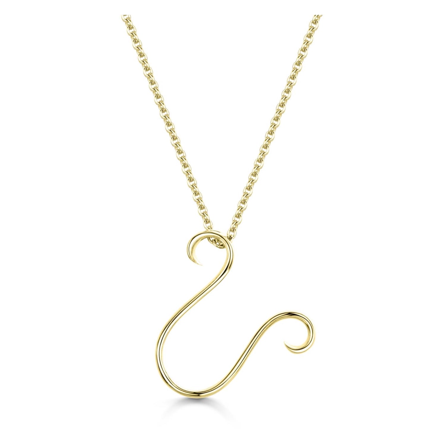 Yellow Gold Letter U Initial Pendant & Chain