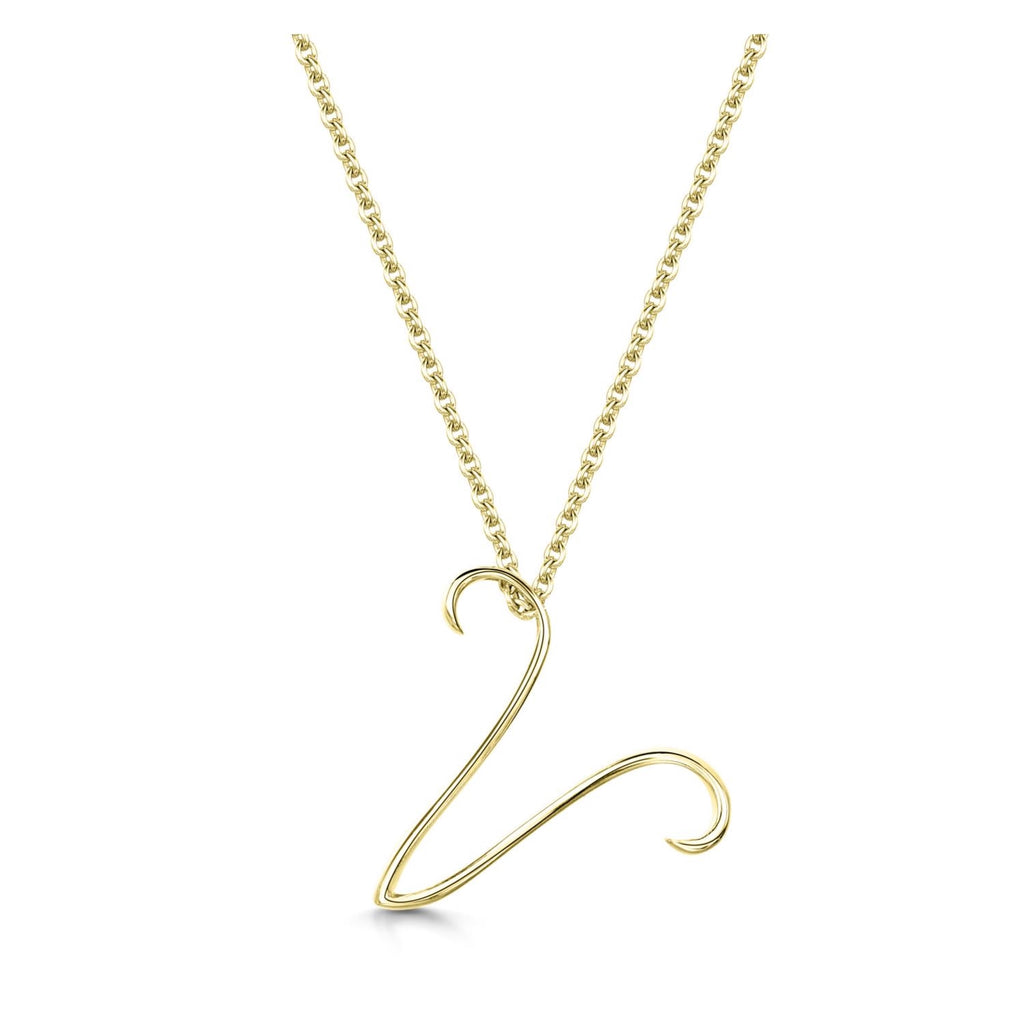 Yellow Gold Letter V Initial Pendant & Chain