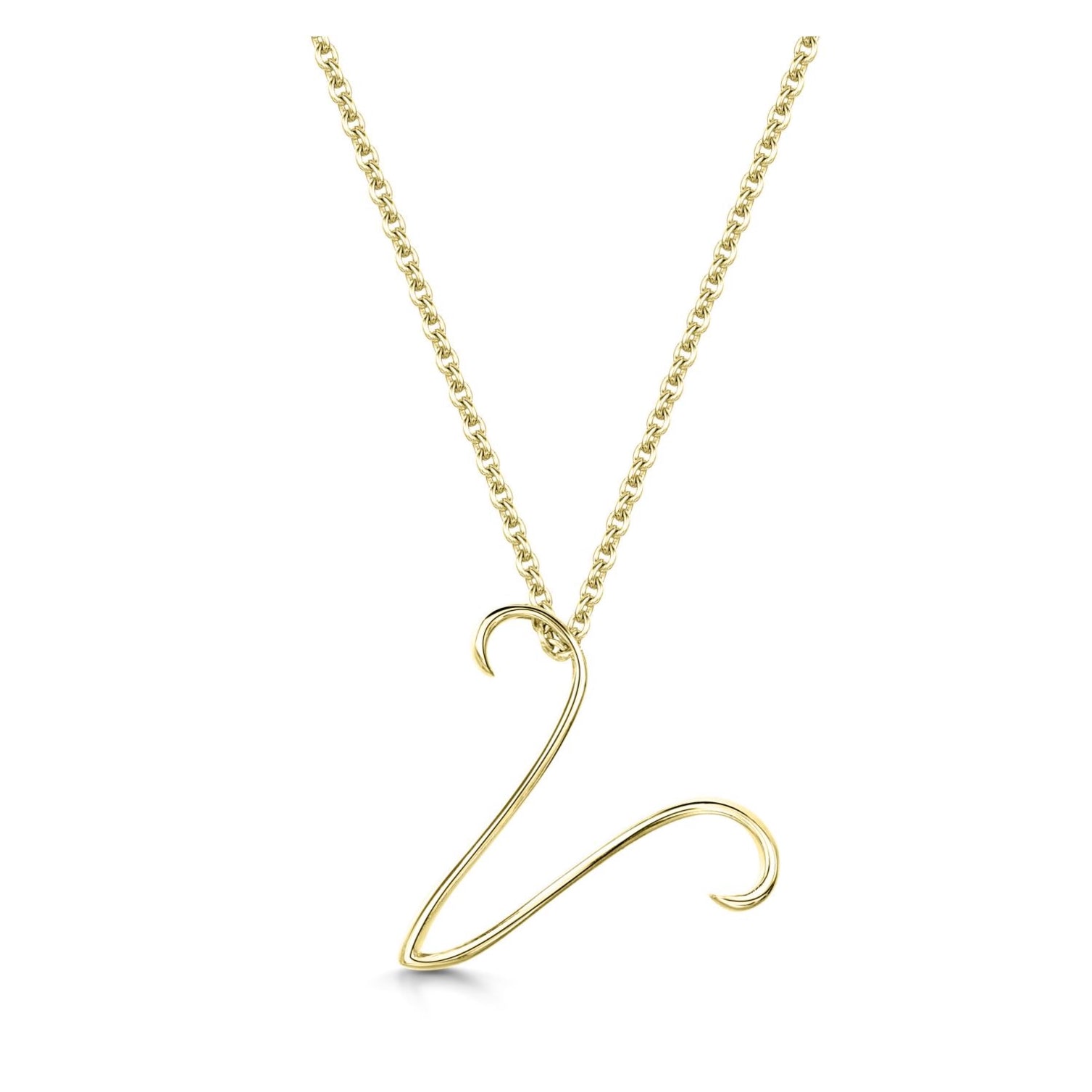 Yellow Gold Letter V Initial Pendant & Chain