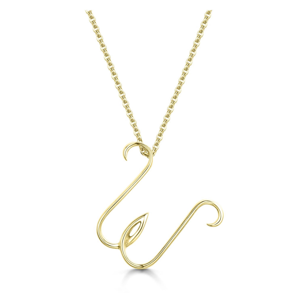 Yellow Gold Letter W Initial Pendant & Chain