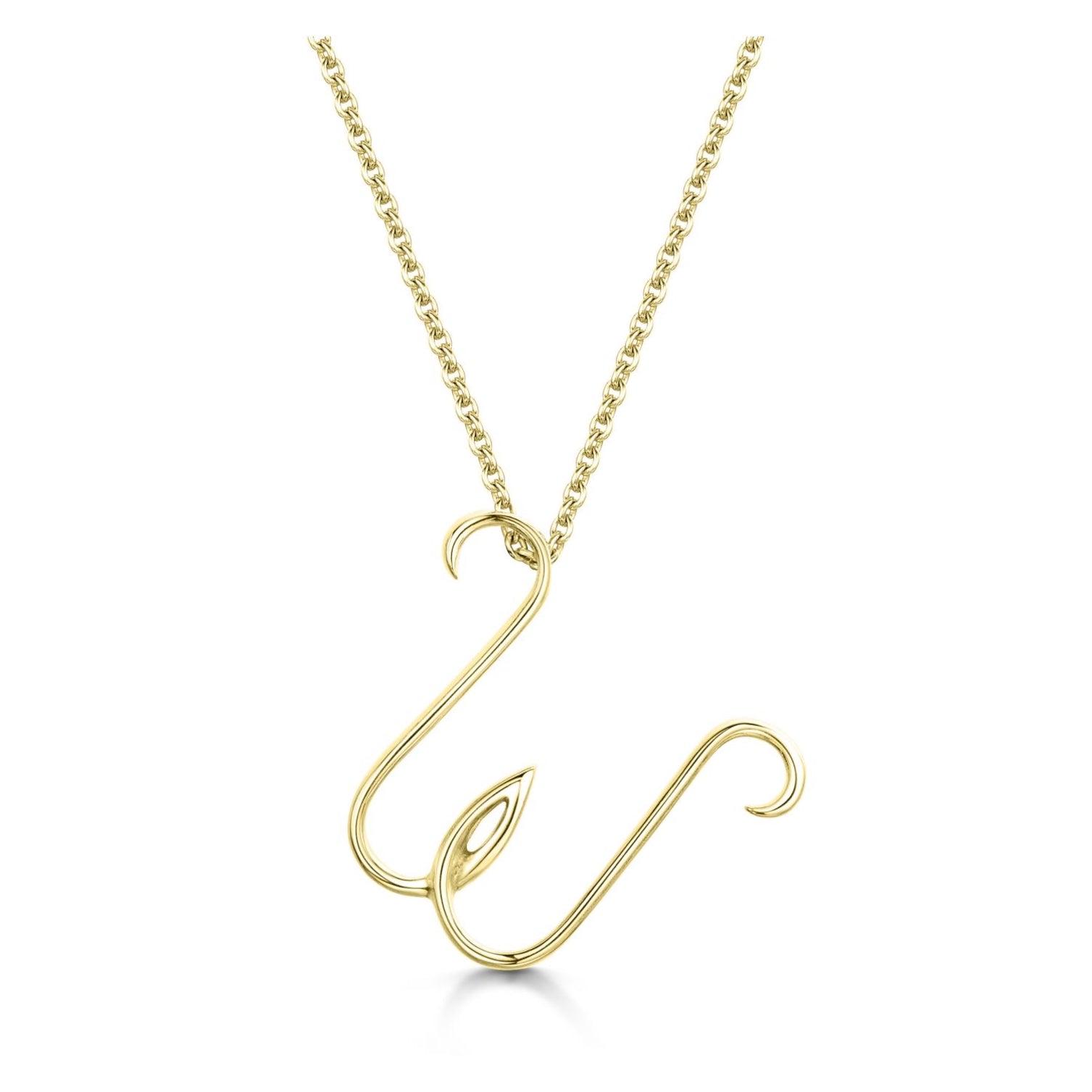 Yellow Gold Letter W Initial Pendant & Chain