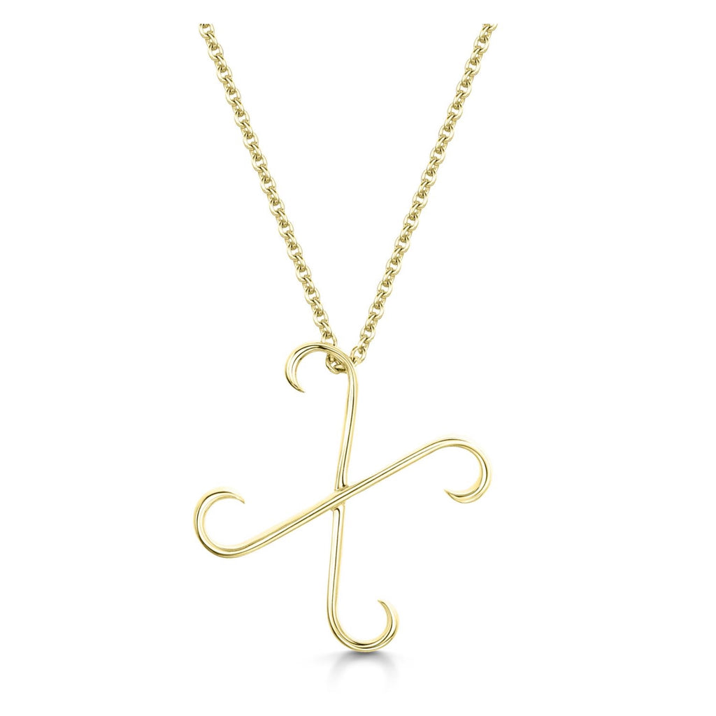 Yellow Gold Letter X Initial Pendant & Chain