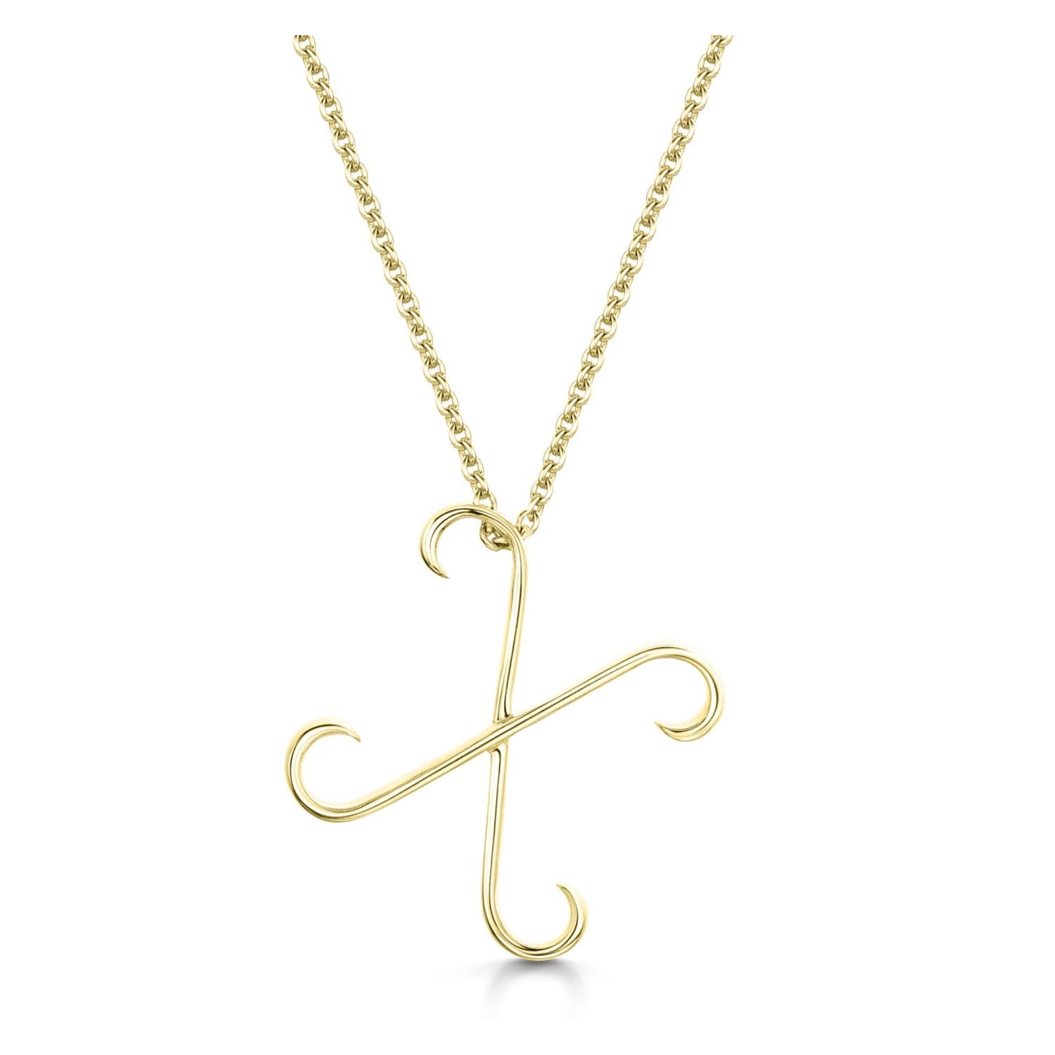 Yellow Gold Letter X Initial Pendant & Chain