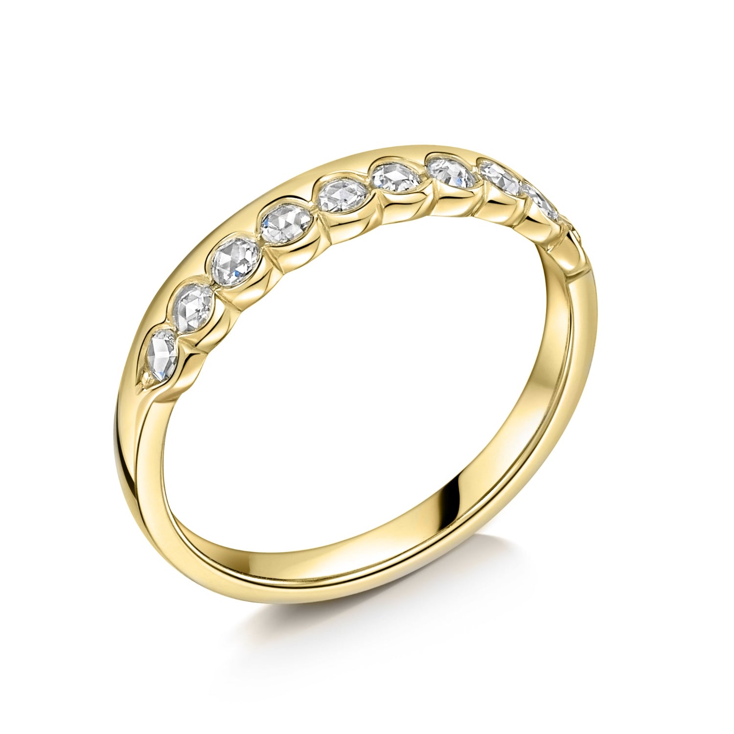 Yellow Gold Wedding Band with Rose Cut Diamonds -Side Angle 
