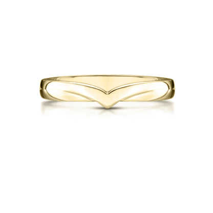 Yellow Gold V Shaped Ladies Wedding Ring on white background