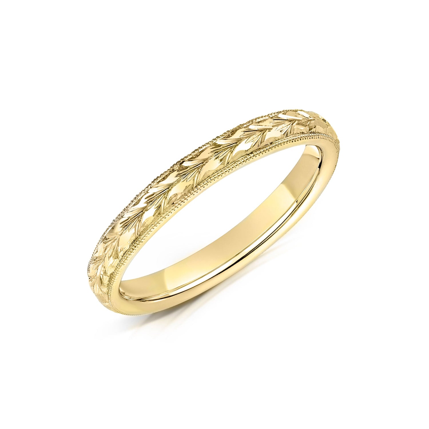 Yellow Gold Vintage Style Hand Engraved Wedding Band