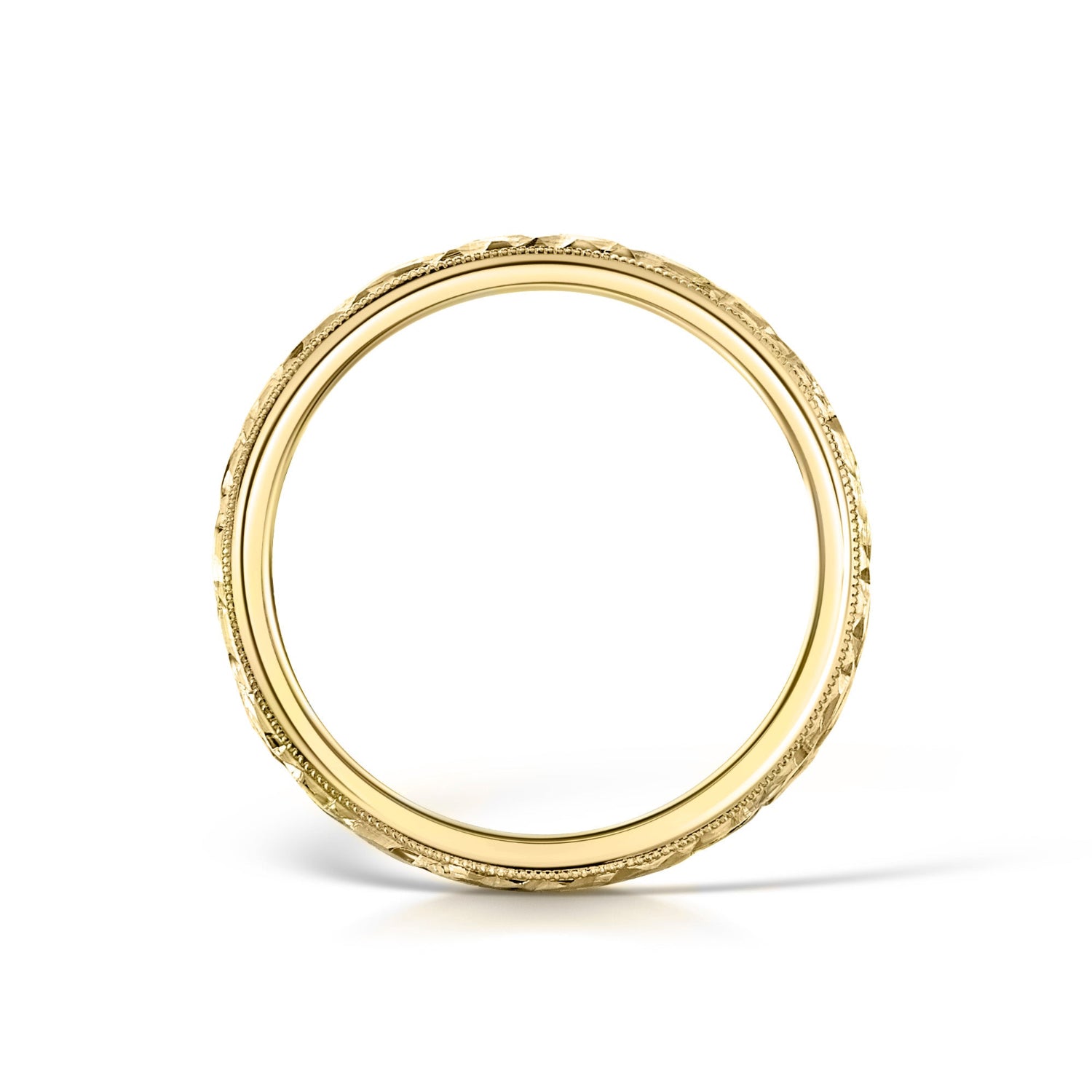 Yellow Gold Vintage Style Hand Engraved Wedding Band - Side View