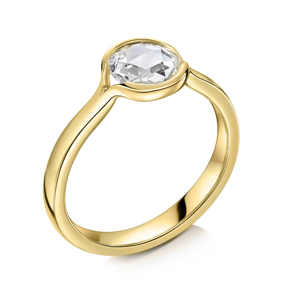 Yellow gold Rose Cut Diamond Engagement Ring - side angle