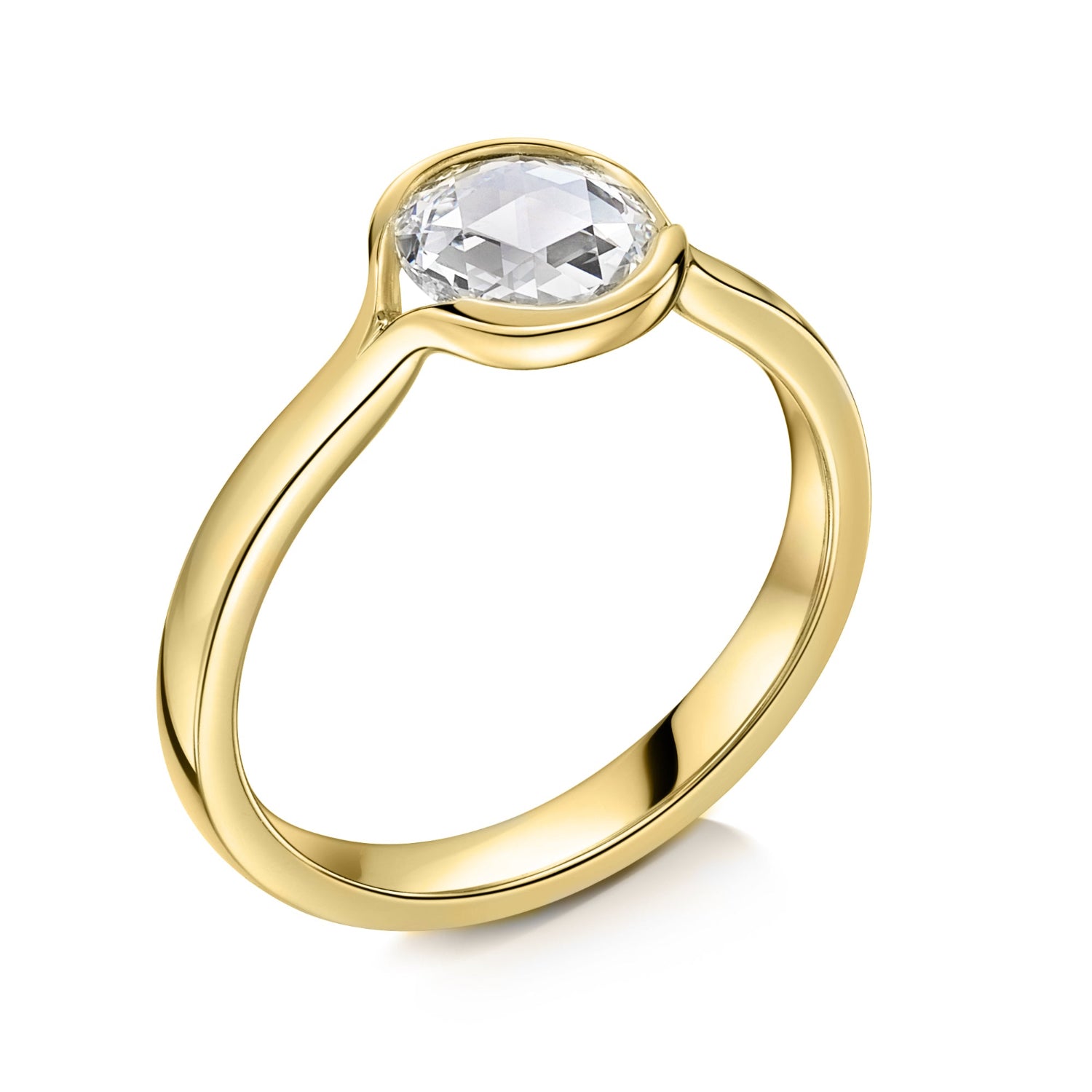 Yellow gold Rose Cut Diamond Engagement Ring - side angle