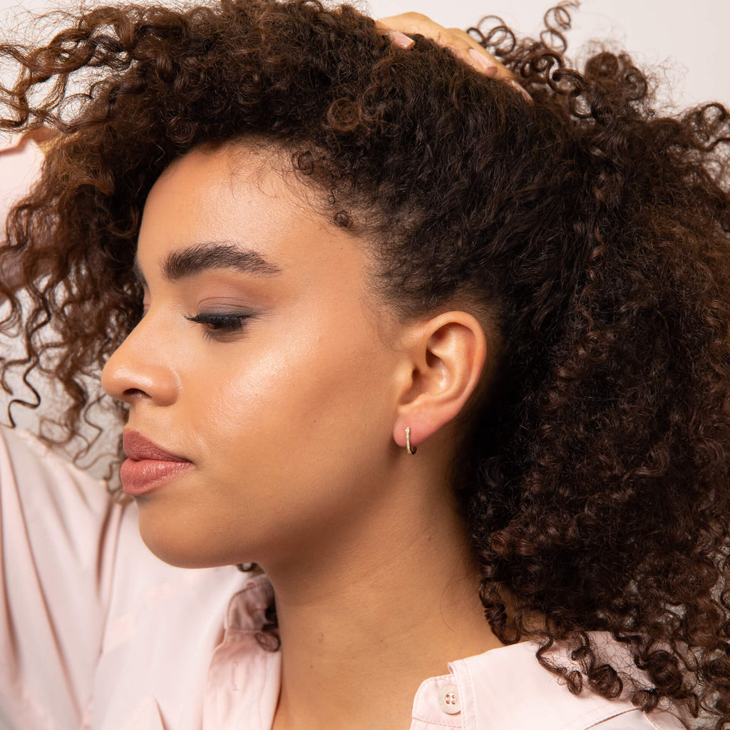 Elements Gold U Shape Pave Diamond Hoop Earrings